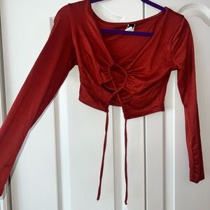 Windsor Off Red/Burnt Orange Long Sleeve Crop Top